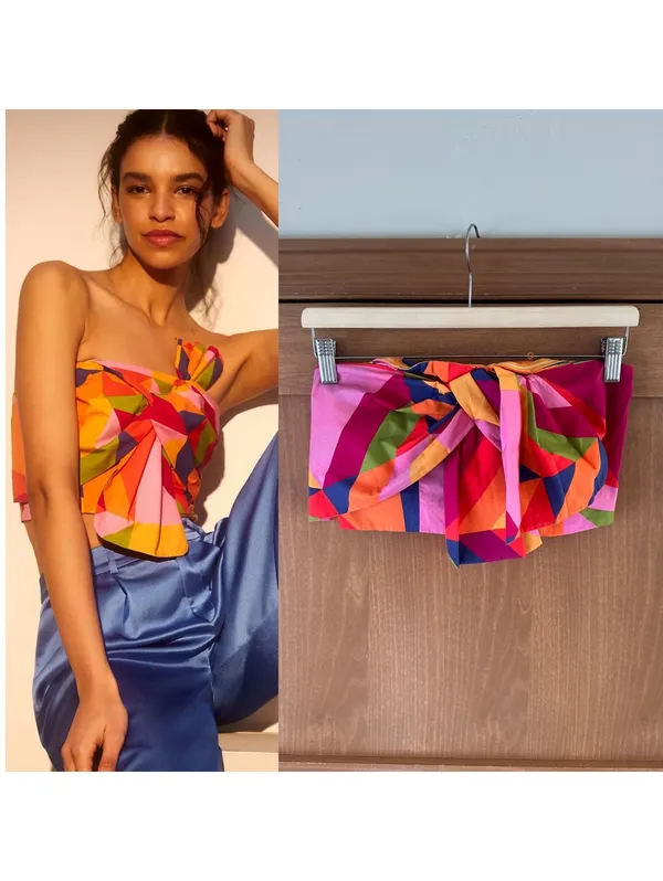 NWOT Farm Rio x Anthropologie Strapless Cropped Blouse Multicolor Women’s XS - Image 2