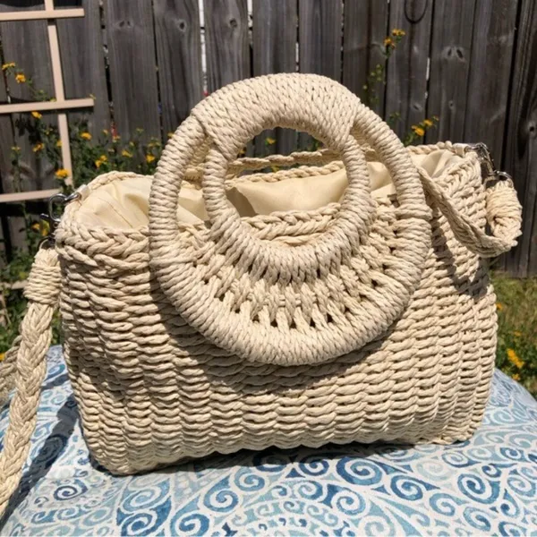 NEW Straw Purse bag Tan - Image 2