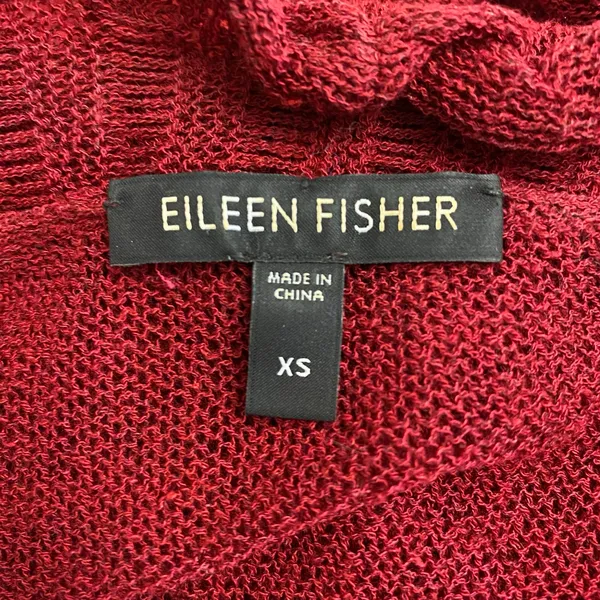 Eileen Fisher‎ Wine Red Linen Blend Open Knit Open Front Ruffle Cardigan Size XS - Image 2