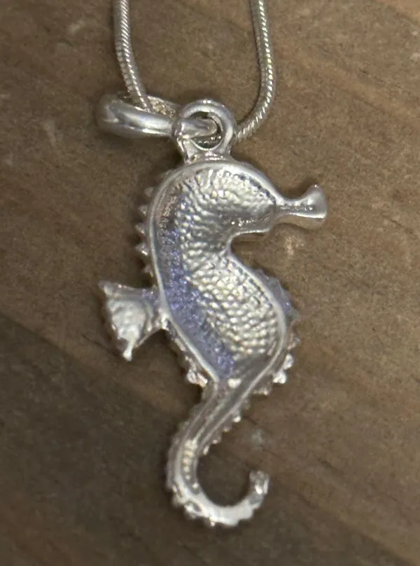 Blue Rhinestone Seahorse Pendant Silver - Image 4