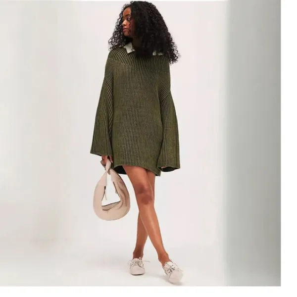 NWT Free People Boat Neck Tunic Sweater Small, CHIVE COMBO Small - Image 4