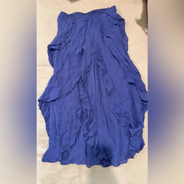 Anthropologie Purple/blue A-Line Ruffle Slit Midi Skirt Size 00 - Image 5