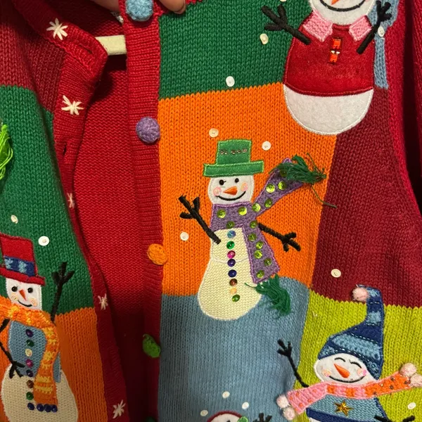 Tiara International Small Red Winter Snowman Cardigan Sweater - Image 4