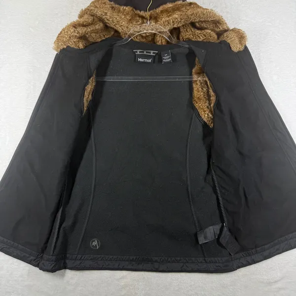 Marmot Womens Black Hooded Softshell Vest Faux Fur Trim Fleece Lined Small - Image 7