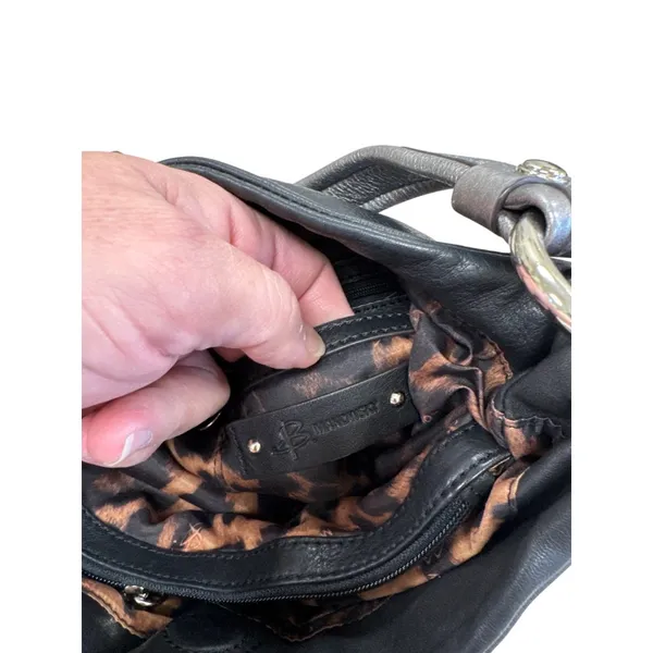 B. Makowsky Womens Black & Silver Leather Hobo Handbag Purse SKU 7813 - Image 11