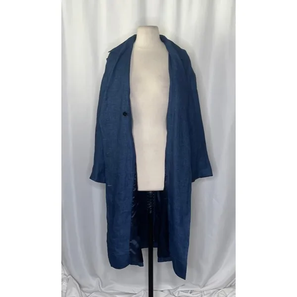 ZARA Limited Edition Linen Coat Buttons Pockets Double Breasted Blue X-Small - Image 4