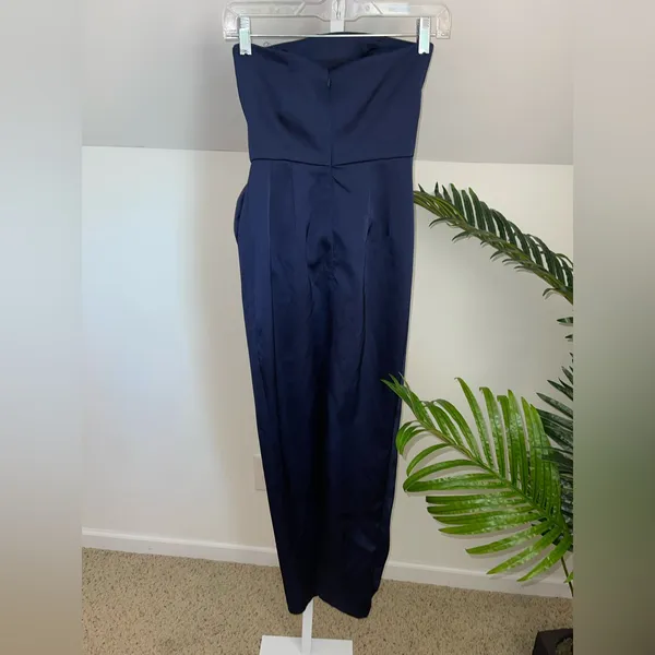 Ronny Kobo Pradova Navy Blue Strapless Rosette Formal Dress‎ - Image 6