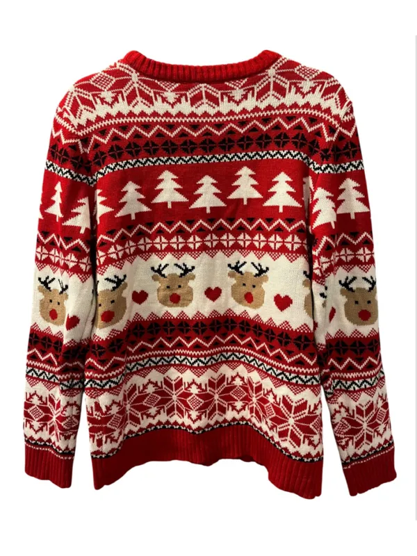 Ugly Christmas Sweater Women's Size XL Red Reindeer Knit Holiday Fair Isle Soft - Image 2