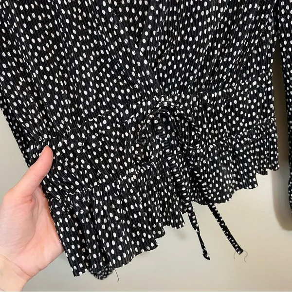 Zara Pleated Surplice V Neck Faux Wrap Blouse Top Polka Dots Long Sleeves Medium - Image 8