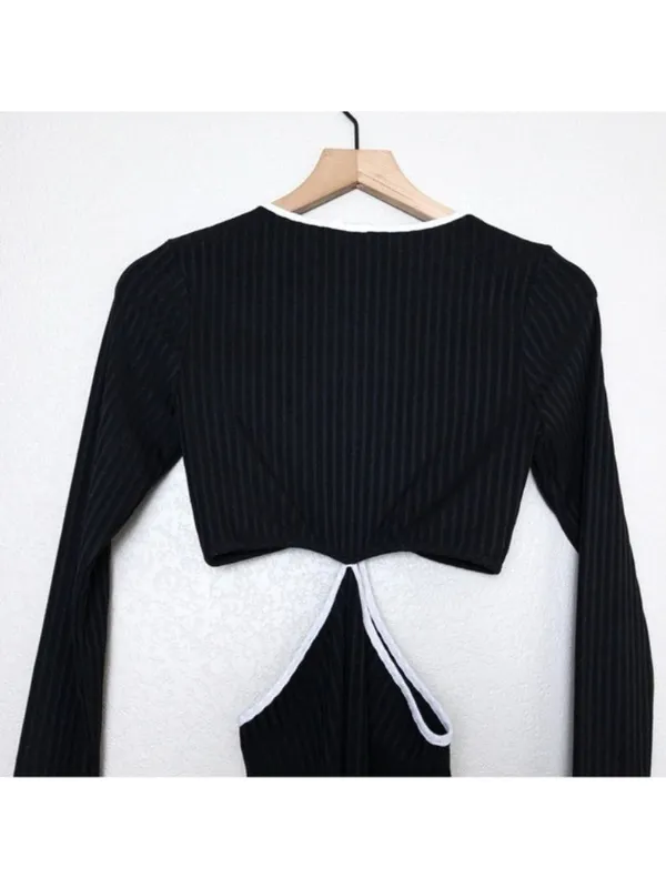 Showpo Ribbed Cutout Long Sleeve Midi Dress 2 Black White Bodycon - Image 7