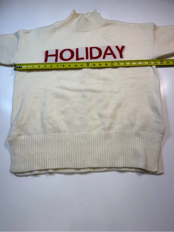 Elan Cream Cowlneck Sweater with Red 'HOLIDAY' Lettering - Image 4