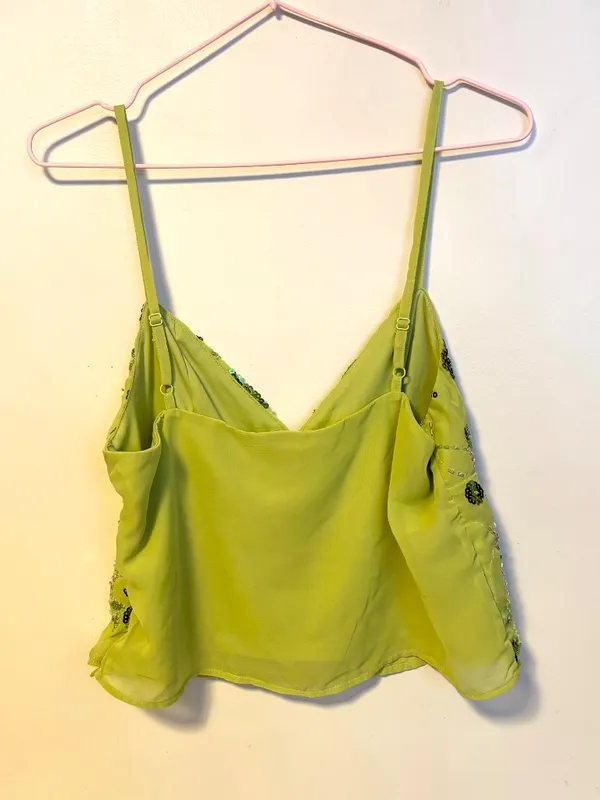 No Boundaries Sequin Beaded Embellished Cami Tank Top Light Green Womens Size M - Image 3