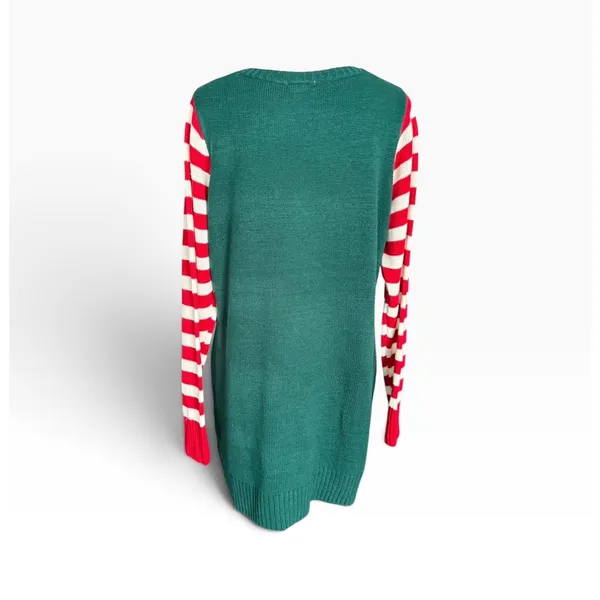 Isela Elf Ugly Christmas Sweater XL NWT 3D Bells Pom Poms Striped Holiday Tunic - Image 4