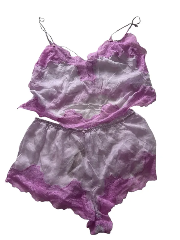 NWT SKIMS ROMANCE LACE CROPPED CAMI AND SHORT SET Sugar Plum Large - Image 7