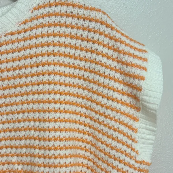 Knit Mix Sweater Vest White Orange Striped Textured Knit Boxy Preppy Coastal L - Image 4