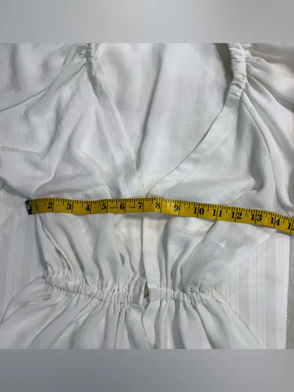 ASOS white solid v neck ballon sleeve blouse. Elastic waist. Size 6 - Image 7