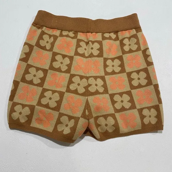 Altar’d State XS Floral Knit Shorts Brown Orange Retro 70s Boho - Image 3