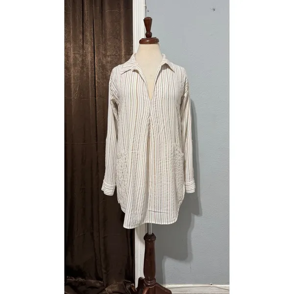 Free People Striped Tunic Shirt‎ Womens XS Long Sleeve Boho Split Neck Pullover - Image 3