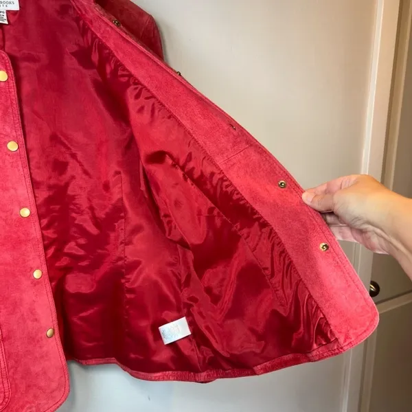 David Brooks Suede Jacket Red Snap Front Pockets Moto Minimalist Sz Large Petite - Image 13