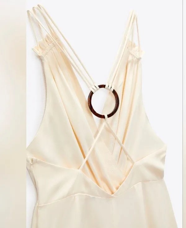 Cream Satin Jumpsuit • Size S - Image 4