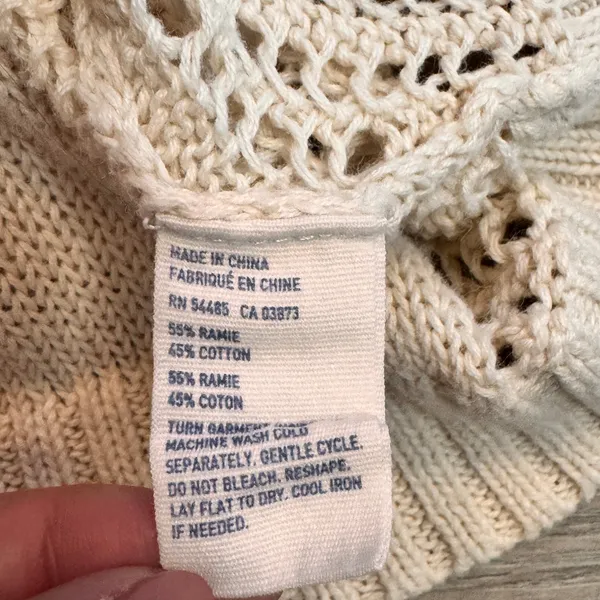 American Eagle‎ Knit Top Fringe Trim Cream Crochet Bohemian Size XSmall XS - Image 4
