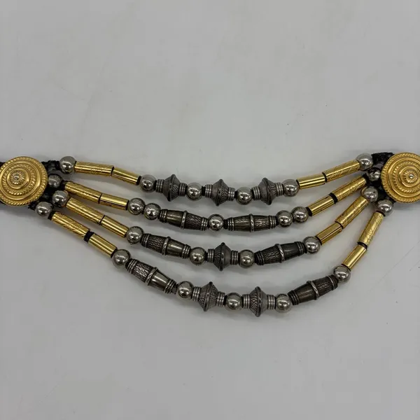 Vintage Avignon Womens M Belt Black Leather Silver & Gold Beading Boho Western - Image 3