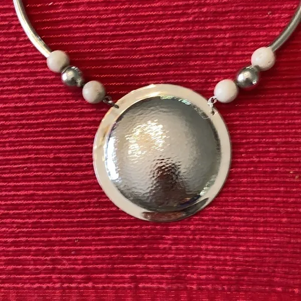 Vintage Park Lane necklace silver medallion with silver & grayish beads EVC - Image 3