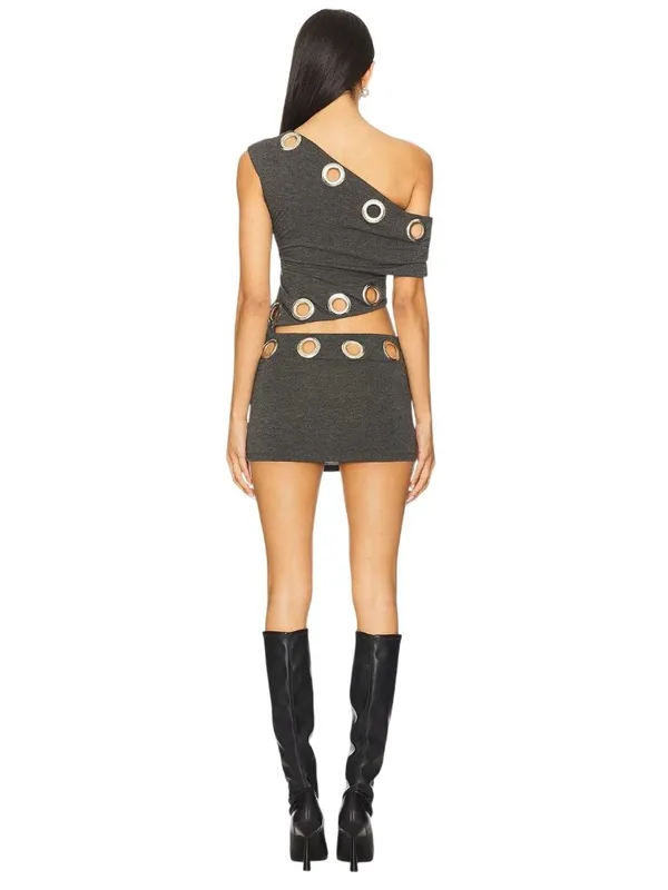 Jaded London Asymmetric Eyelet Dress in Dark Grey 2 New Womens mini - Image 4