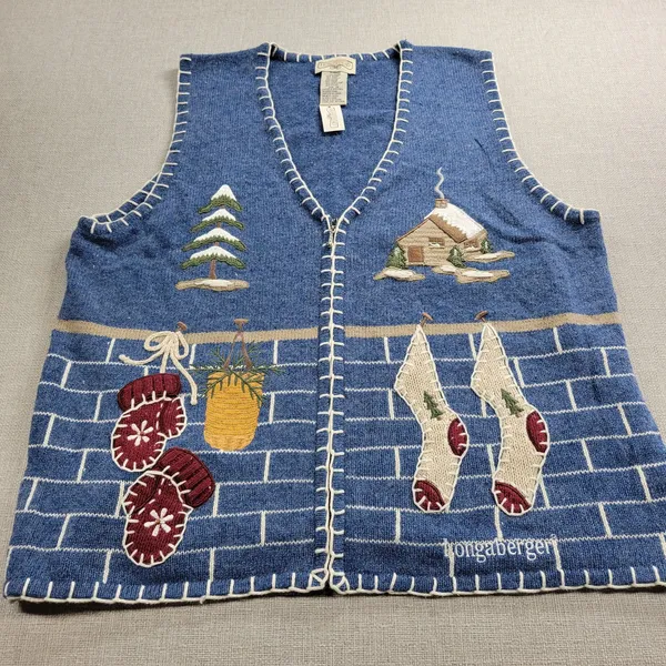 Vintage Longaberger Women's Vest 1X Blue Denim Embroidered Stitched Holiday NEW‎ - Image 12