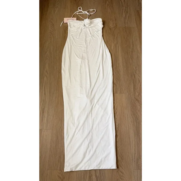 Oh Polly Dress Womens 8 White halter Rose Maxi dress - Image 2