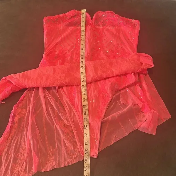 Womens Skimpy Sexy Pink Strapless Sheer Sparkly Party Club Dress Bodysuit Size M - Image 9