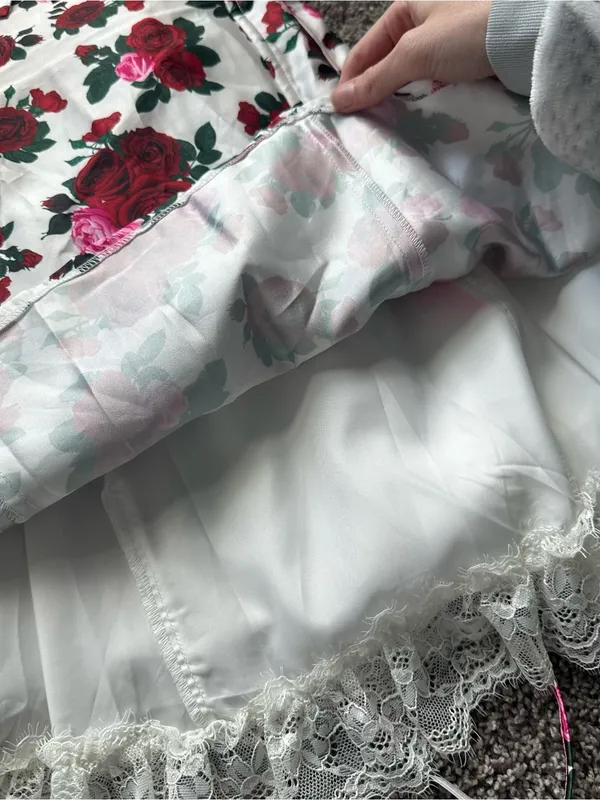 Sugar Thrillz White Floral Rose Mini Dress with Red & Pink Roses - Image 5