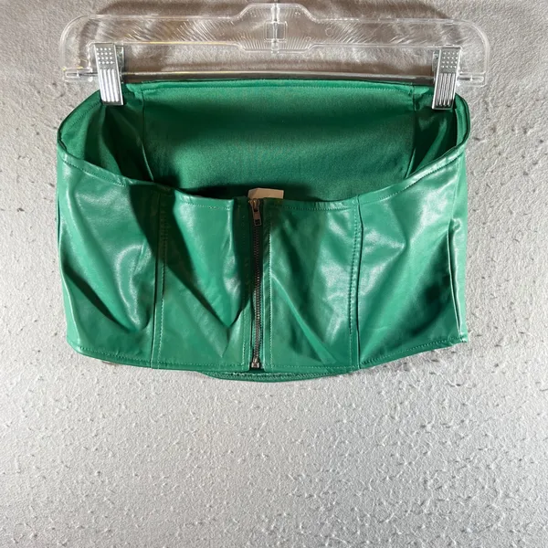 1052 | NWT Kendall & Kylie Vegan Leather‎ Edgy Corset Tube Top Green Womens M - Image 2