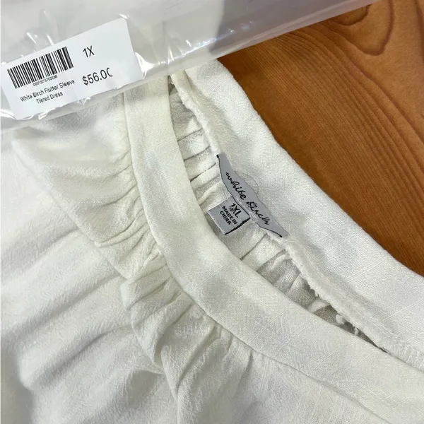 Colorblock Tiered High-Low Midi Dress White Gray Sage Pockets White Birch 1X - Image 7