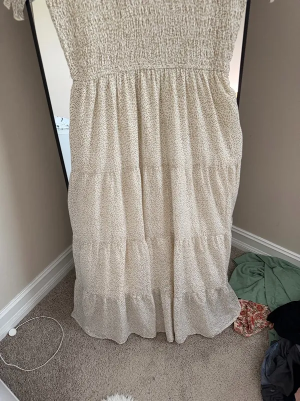 Polagram Cream Smocked Short Sleeve Tiered Maxi Dress - Image 3