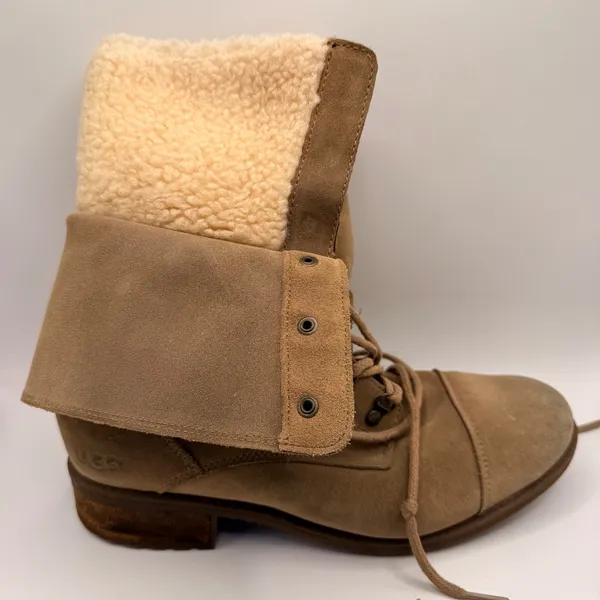UGG Gradin Tan Suede Shearling Lined Lace Up Combat Boots Mid Calf Women US 9.5 - Image 12