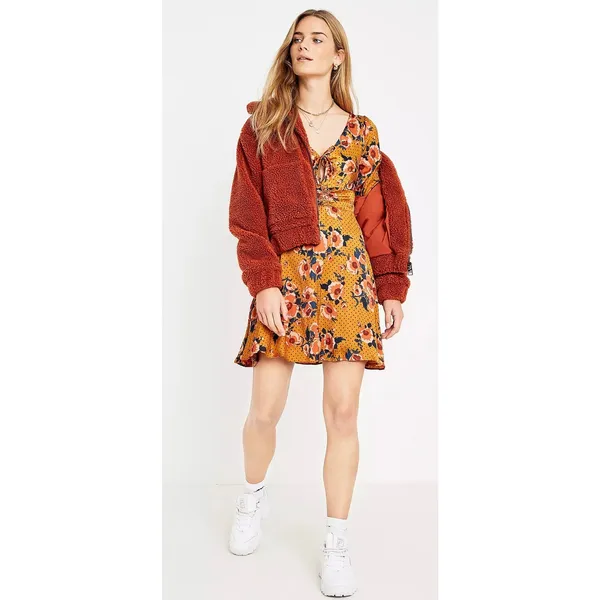 Free People Morning Light Floral Mini Dress in Yellow Gold Orange Womens Size 6 - Image 3