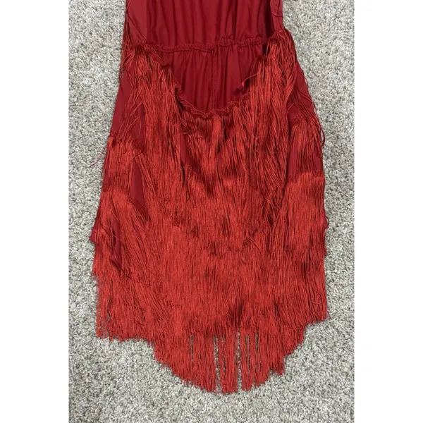 Sexy Red Flapper Fringe Halter Romper 1920s Gatsby Tiered Charleston Cocktail S - Image 7