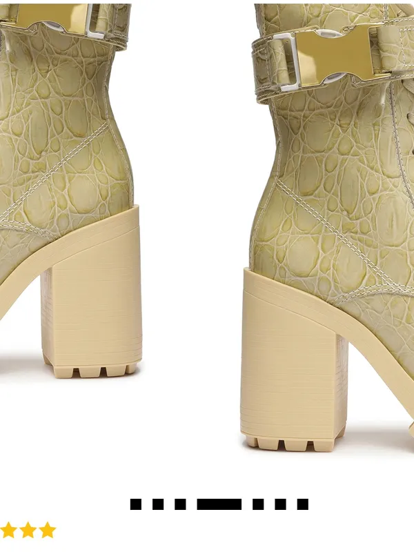 SCHUTZ Roslyn Croc-Embossed Heeled Boot in Light Beige - Image 4