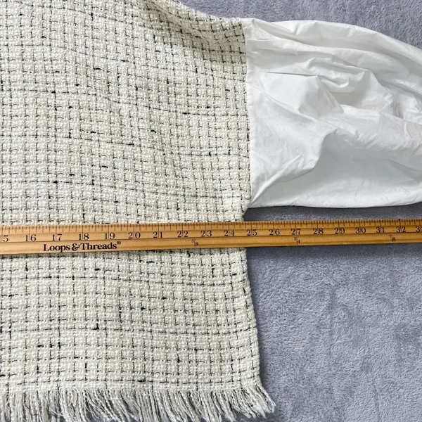 Zara Tweed Fringe Boxy Crop Top White Black Check Balloon‎ Sleeve Blouse XL New - Image 7