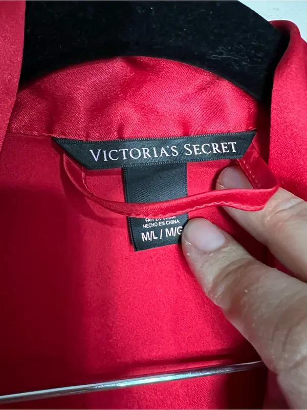 Victoria's Secret Red Satin Lace Chemise Slip Dress & Robe 2 Piece‎ Lingerie Set - Image 14