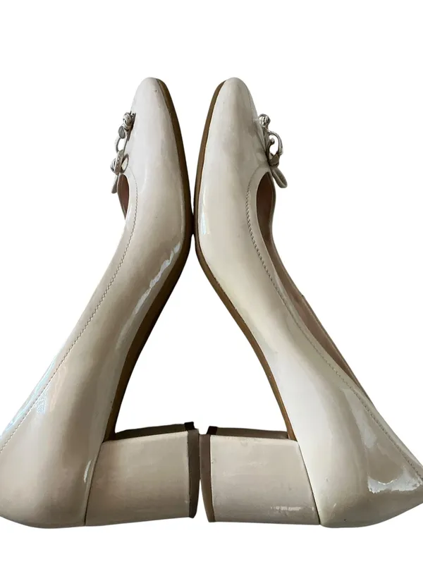 Kate spade Bev Bow pumps nude patent leather block mid heel size 7.5 - Image 6