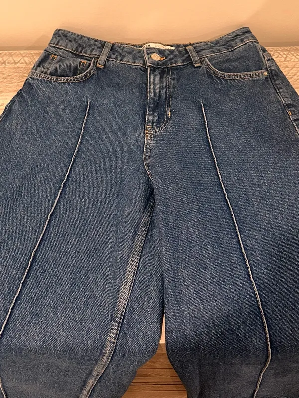 NWT ZARA Wide Leg Front Central Seam Dark Blue Women’s Jeans - Image 5