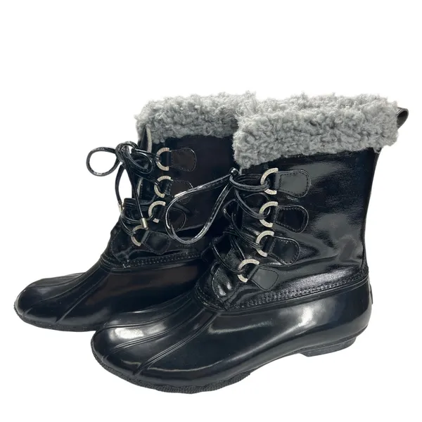 Sperry Top-Sider Saltwater Black Patent Duck Boots Womens 8.5 Snow Rain EUC - Image 3