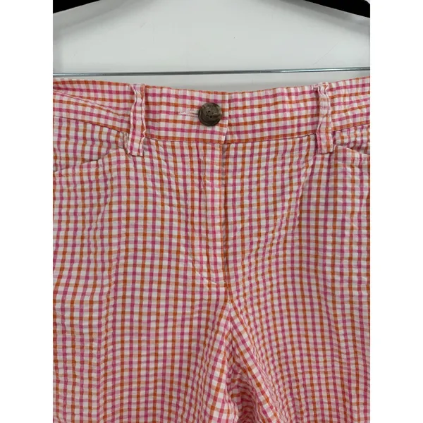 Lands' End Shorts Womens 8P Pink Orange‎ Gingham Excellent Seersucker 6in Inseam - Image 6