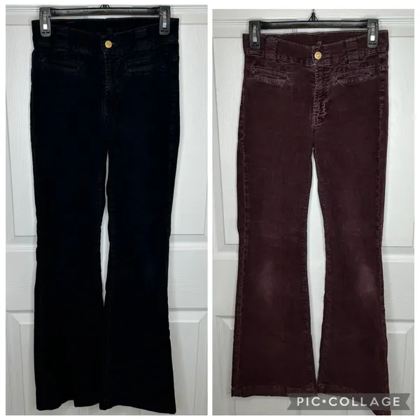 7 For All Mankind Black and Burgundy Corduroy Pants‎ Size 24 - Image 2