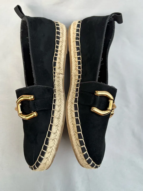 Zara Black Swede Espadrille Flats with Gold Buckle 39 - Image 3