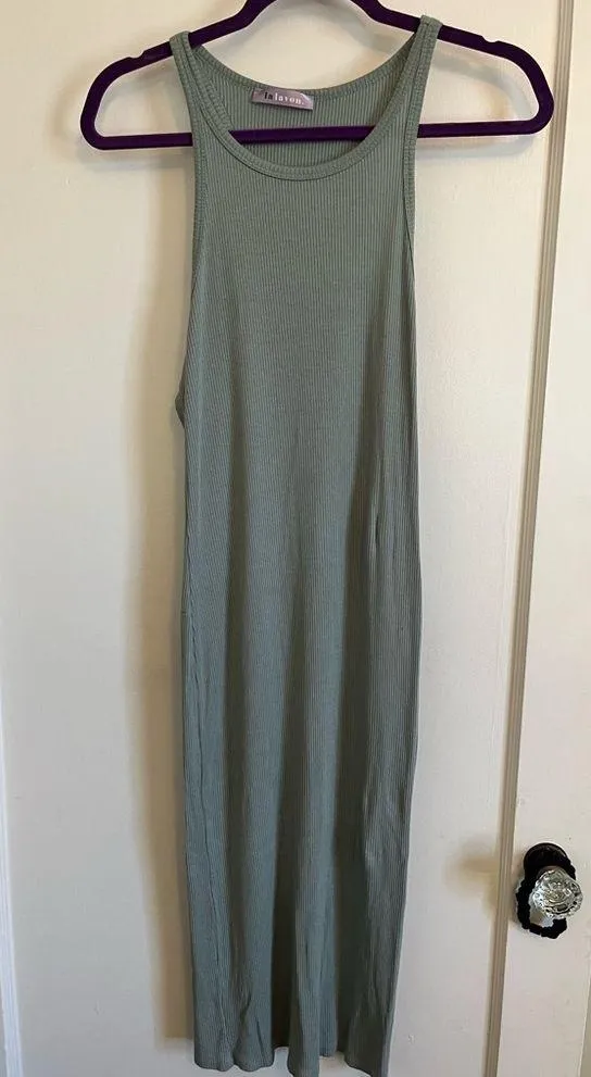 Midi ribbed tank dress Green Size L - Image 3