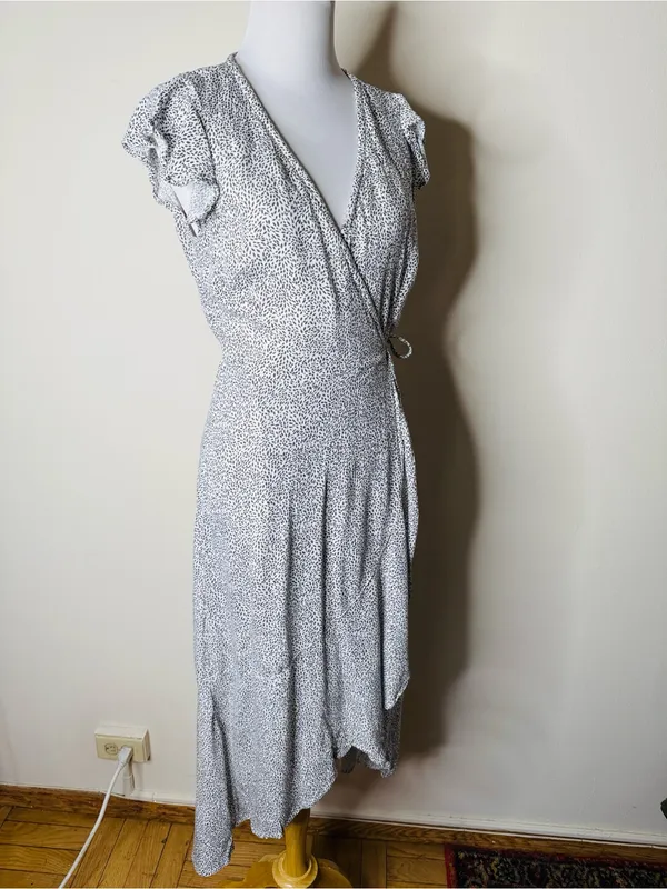 Abercrombie White and Black Print Asymmetrical Wrap Maxi Dress - Image 3