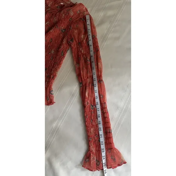 Free People Hello There Floral Sheer Mesh Mock Neck Bell Sleeve Blouse Sz S EUC - Image 13